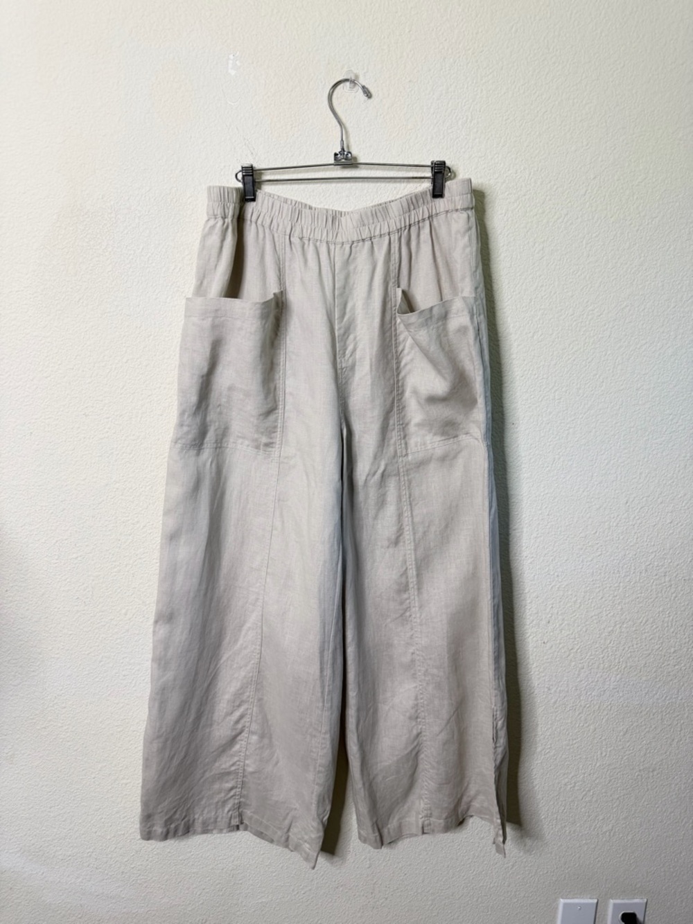 Johnny Was Calme Linen Pull On Pant w Slits Khaki Beige Womens Size L - Picture 6 of 10
